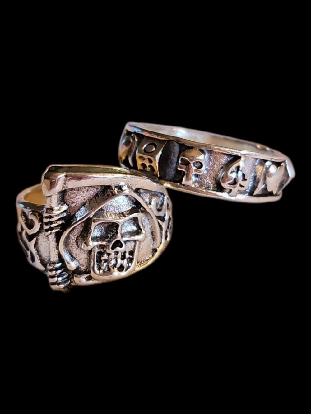 Vintage Set Of Two Metal Skull & Grim Reaper Motif Goth Grunge Rings